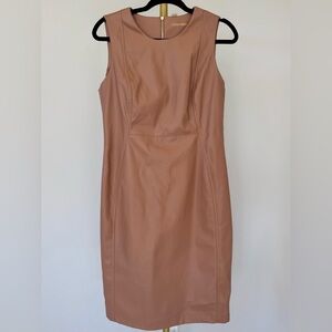 Calvin Klein Faux Leather Nude/Tan Midi Dress